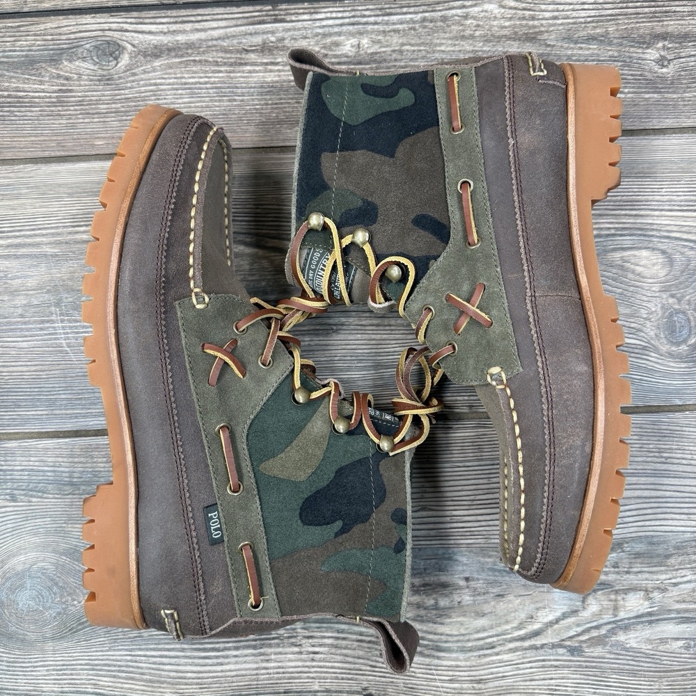 Polo Ralph Lauren Ranger Mid Camo Suede Boots Taupe Mens Size 9.5 NEW